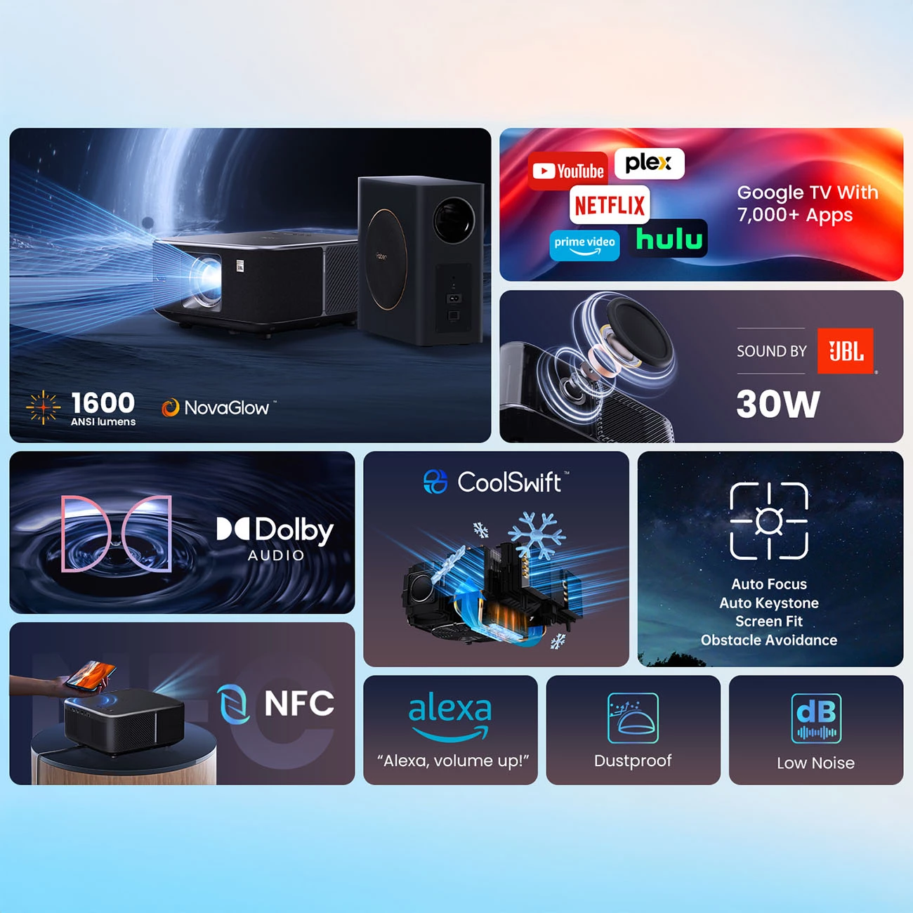 Projektor multimedial Yaber K3 Pro me JBL altoparlantë dhe subwoofer, FullHD 1080p, i zi