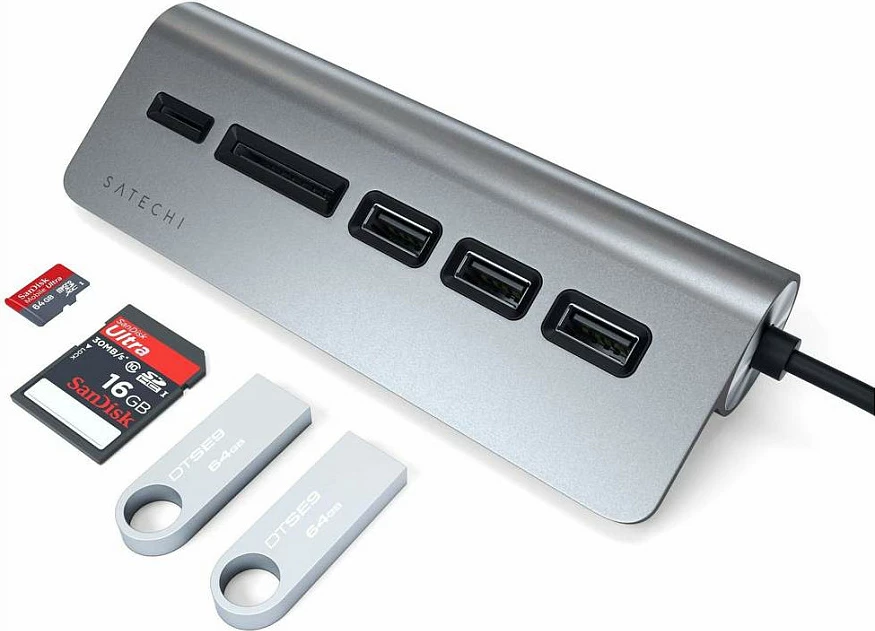 Hub USB-C Satechi ST-TCHCRM, HDMI, 3x USB-A, SD/microSD, Space Gray