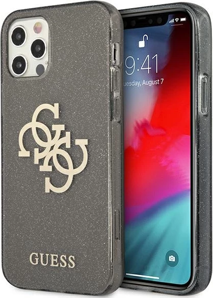 Mbështjellës Guess GUHCP12LPCUGL4GBK për iPhone 12 Pro Max 6.7", i fortë, Glitter 4G Big Logo, i zi