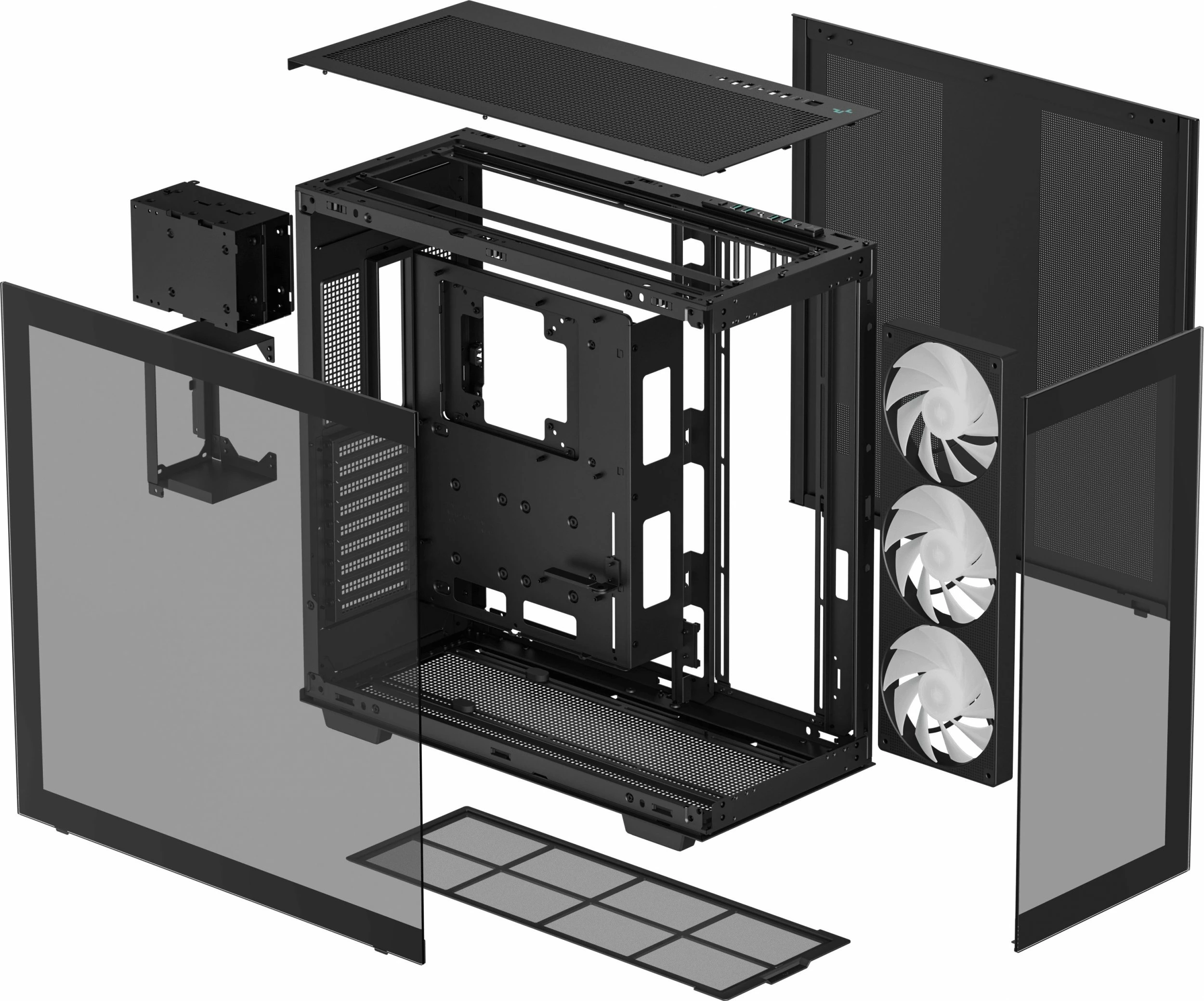 Kasë Deepcool CH780 (R-CH780-BKADE41-G-1) Full Tower ATX/E-ATX, xham i temperuar panoramik, ARGB, 3x140mm fana, e zezë