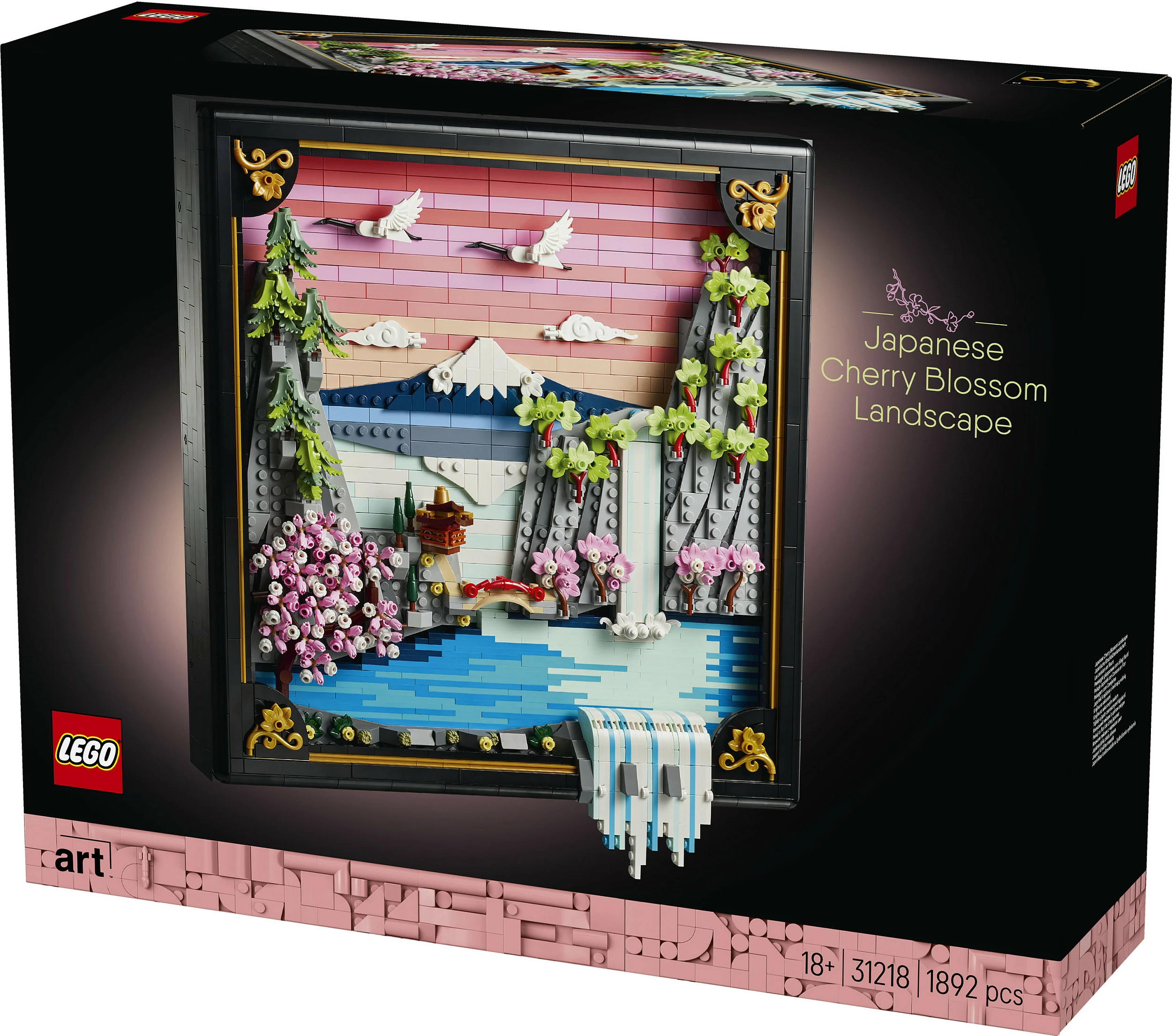 Set ndërtimi LEGO Art 31218 Japanese Cherry Blossom Landscape, 1892 copë, dekor muri 3D, Multikolor