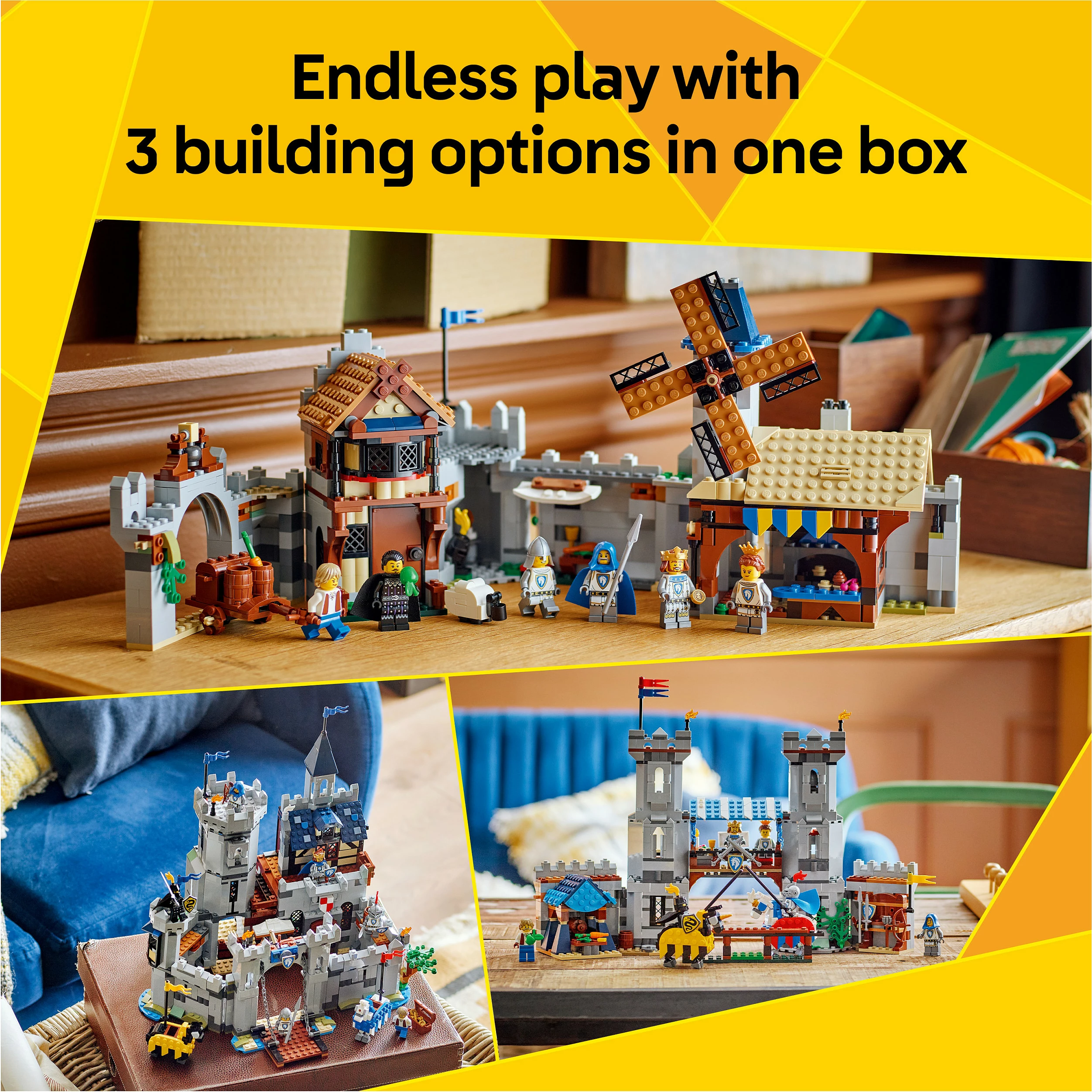Set LEGO Creator 3in1 Medieval Horse Knight Castle 31168, 1371 copë, multikolor