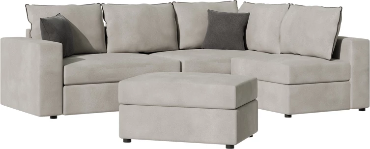 Divan polimorfik London, pëlhurë e çelur gri, jastëkë gri, 296x246x95 cm