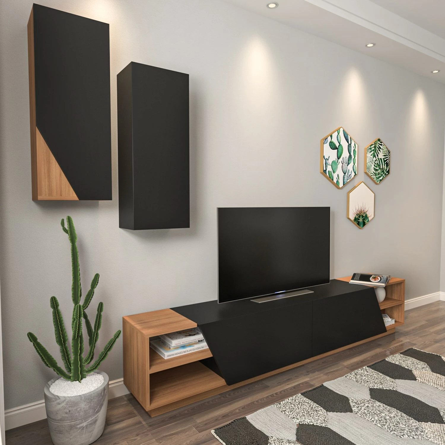 Njësi TV Hanah Home, zebra e zezë, dru tik