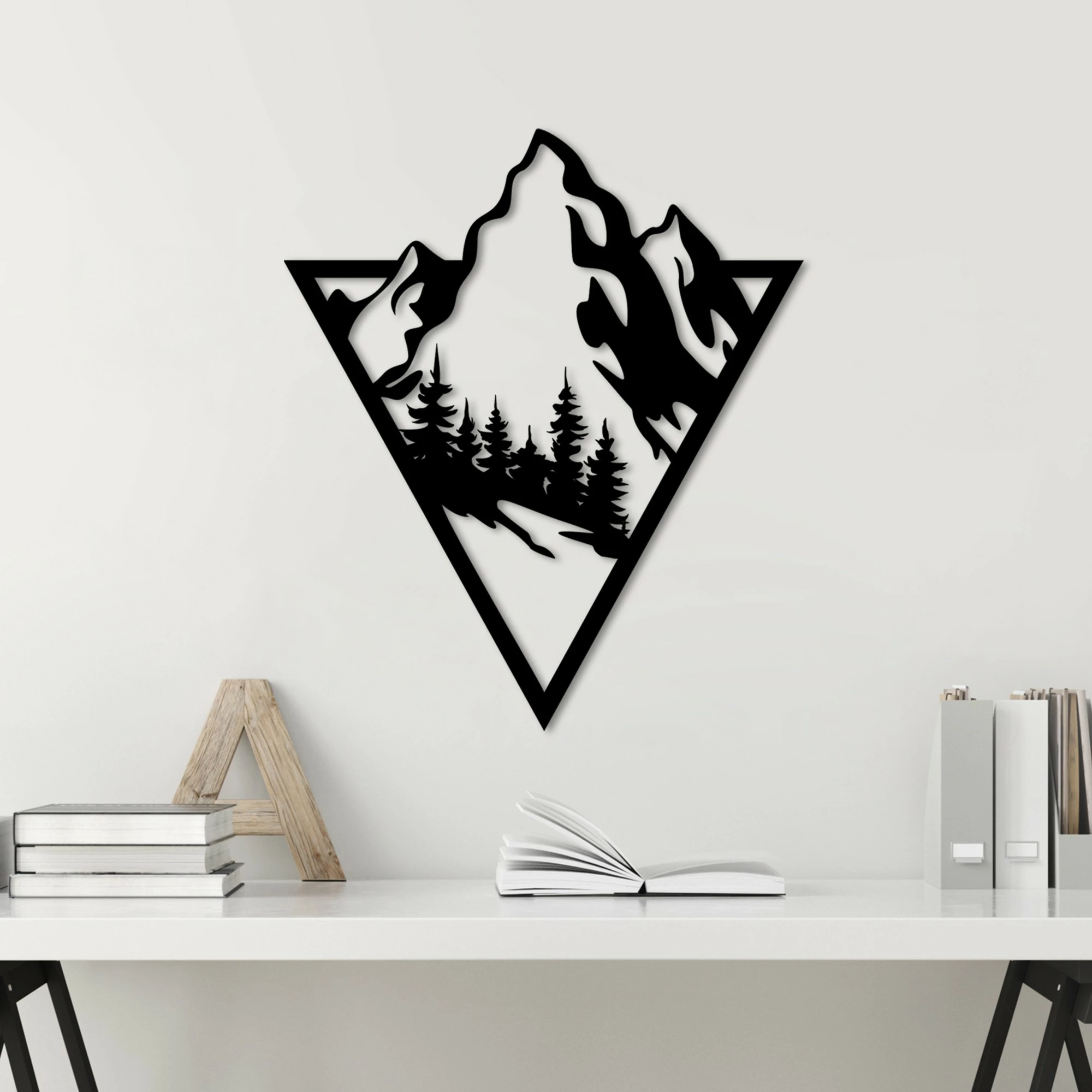 Aksesor dekorativ metalik për mur, Wallity, Montain 2, ngjyrë e zezë, 53x46cm