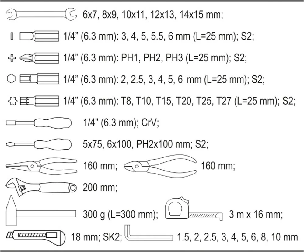 Set veglash Yato YT-39280 44 copë, me çantë, zi/kuqe