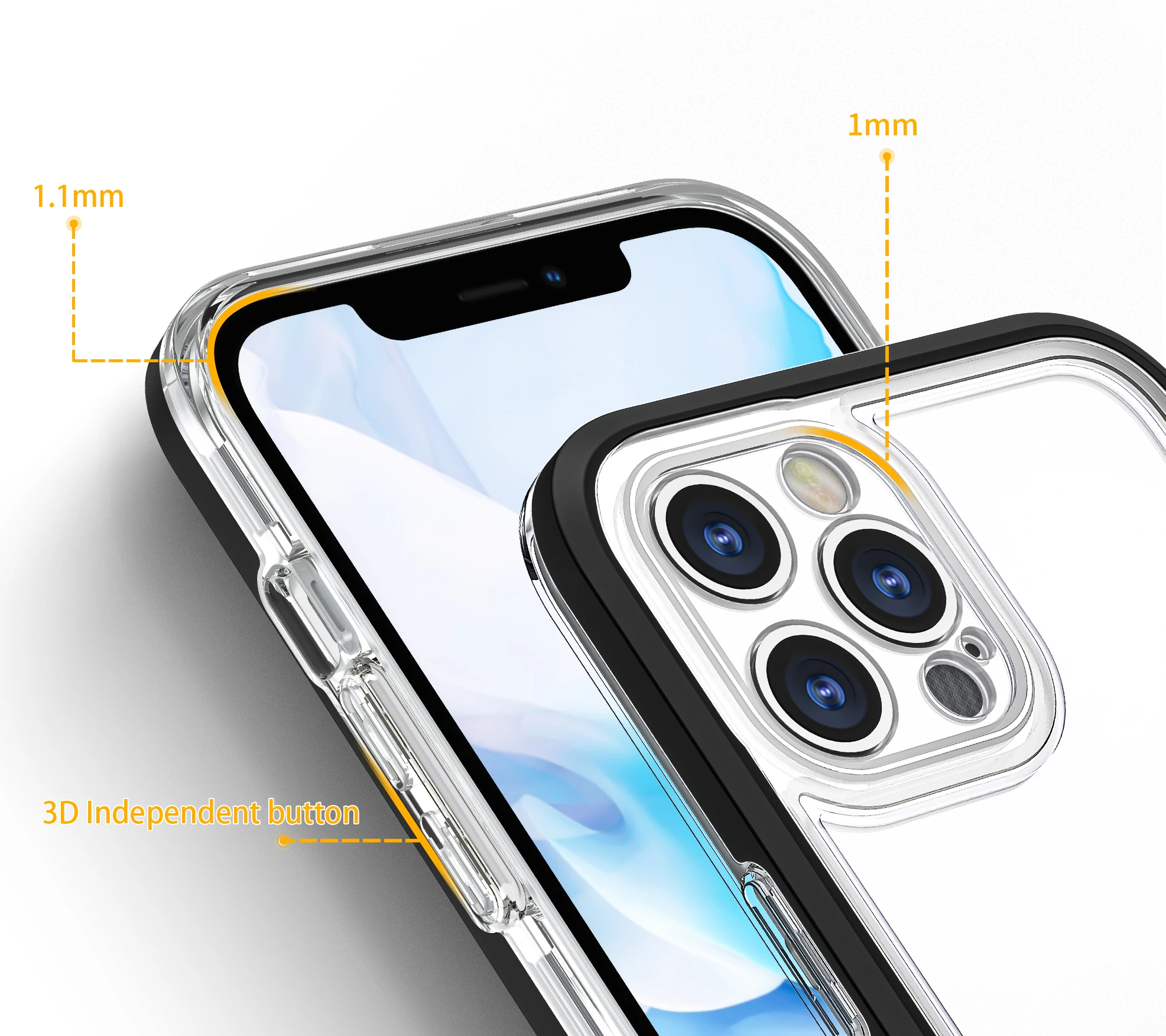 Mbështjellës Hurtel Hybrid Armor Clear 3in1 për iPhone 12 Pro, i tejdukshëm me kornizë të zezë