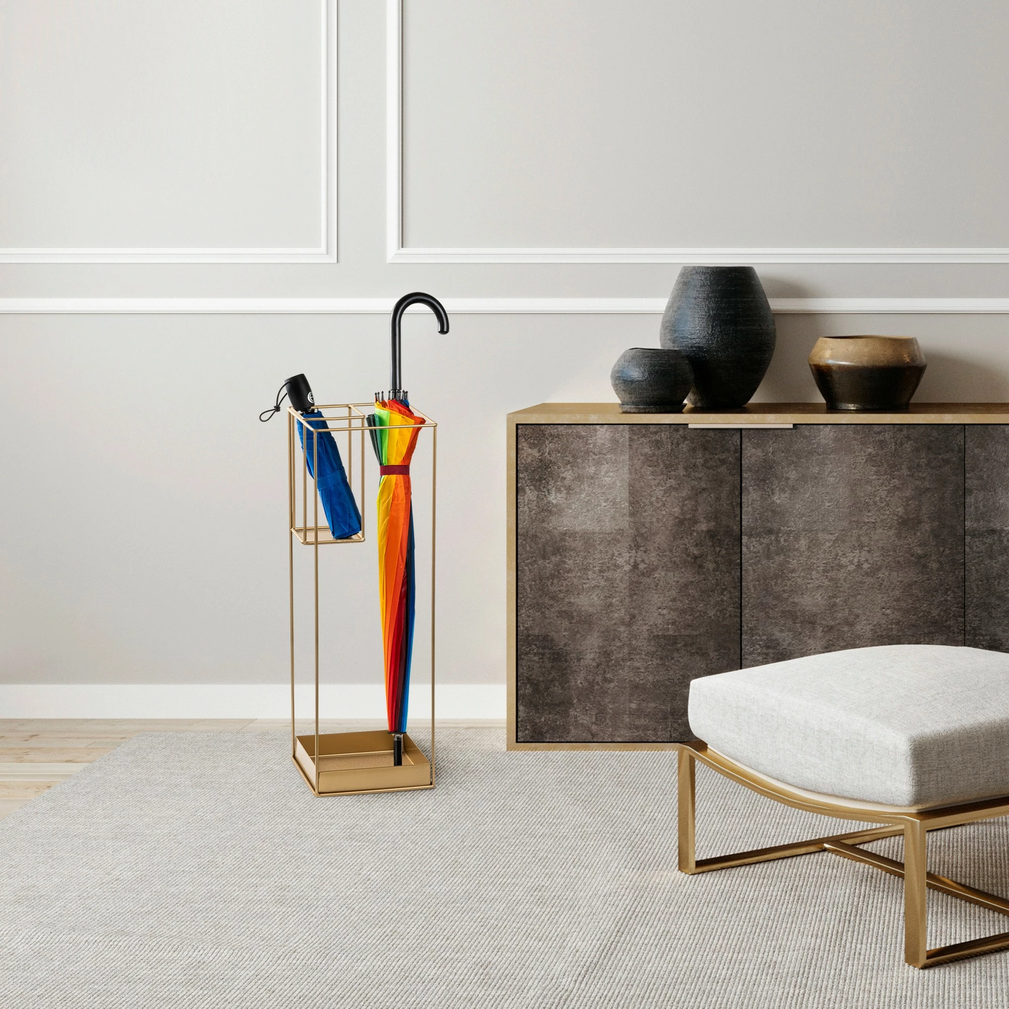 Stendë për ombrella, metalike, ngjyrë ari, Aberto Design, Şemsiye - 008