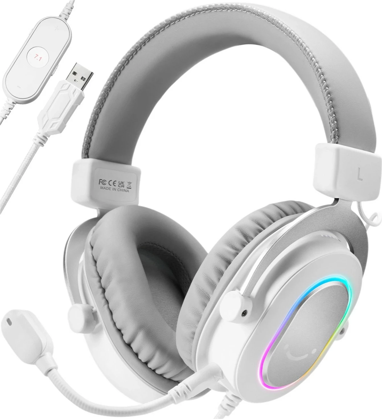 Kufje Fifine H6W AmpliGame, 7.1 Surround, RGB, USB/3.5mm, me mikrofon, të bardha