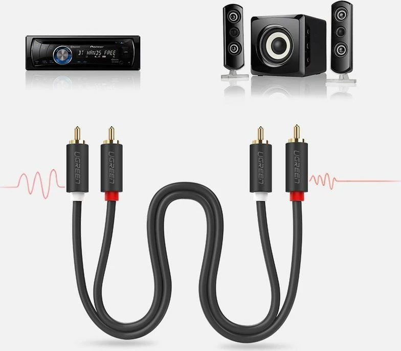 Kabl audio Ugreen 10518 2x RCA në 2x RCA 2m, gri