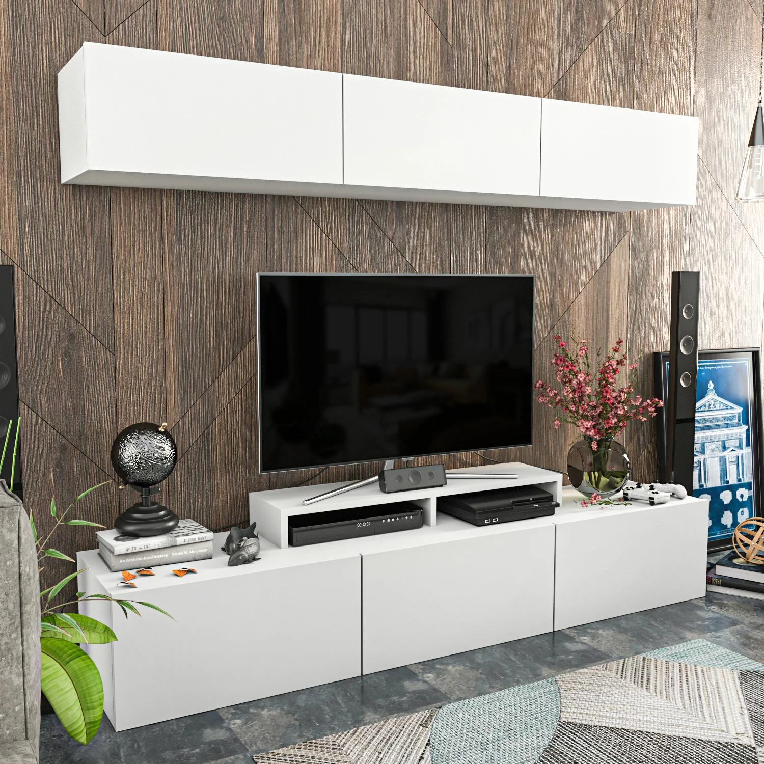 Komodë TV Hanah Home, Line, e bardhë