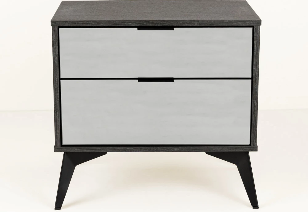 Komodinë nate Specchio, 2 sirtarë, ngjyrë lisi e zezë, pasqyrë, 58x39x55