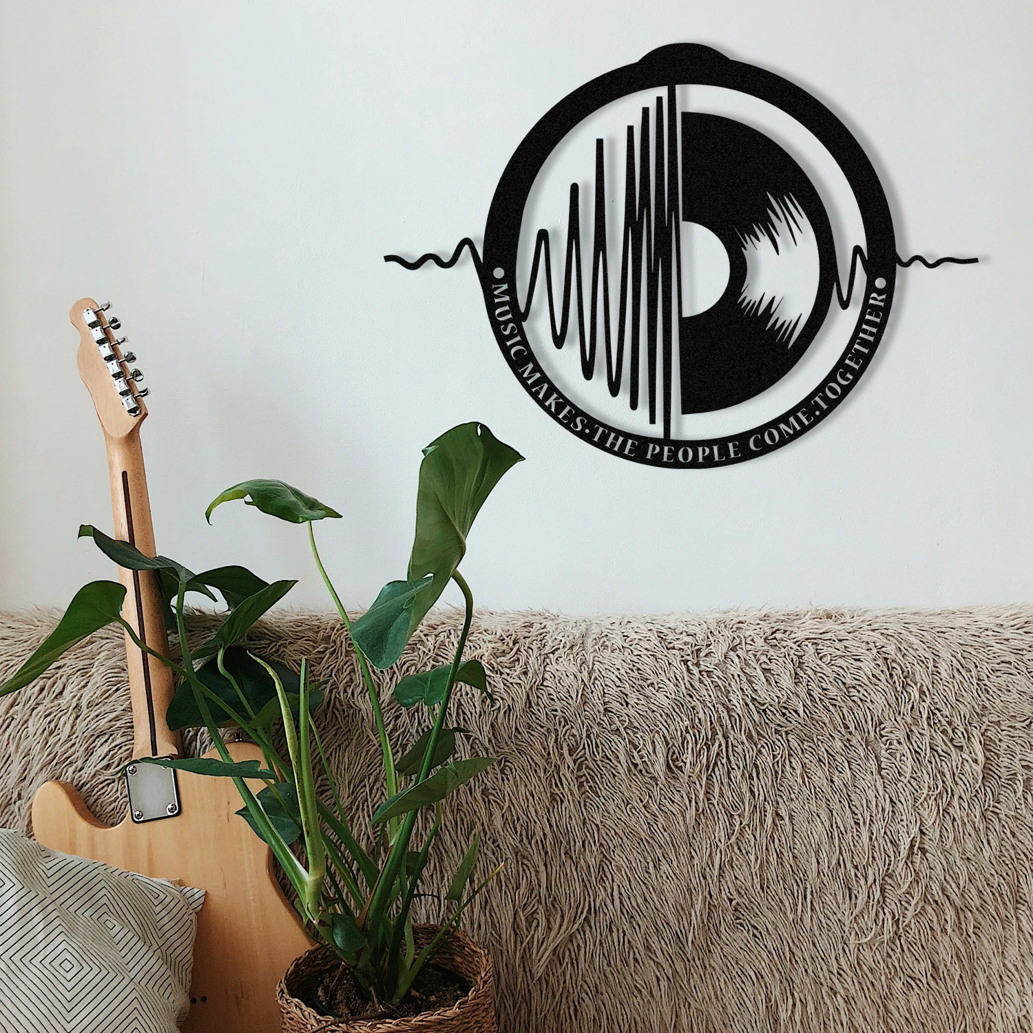 Aksesor dekorativ metalik për mur, Wallity My Music v3, ngjyrë e zezë, 60x43cm