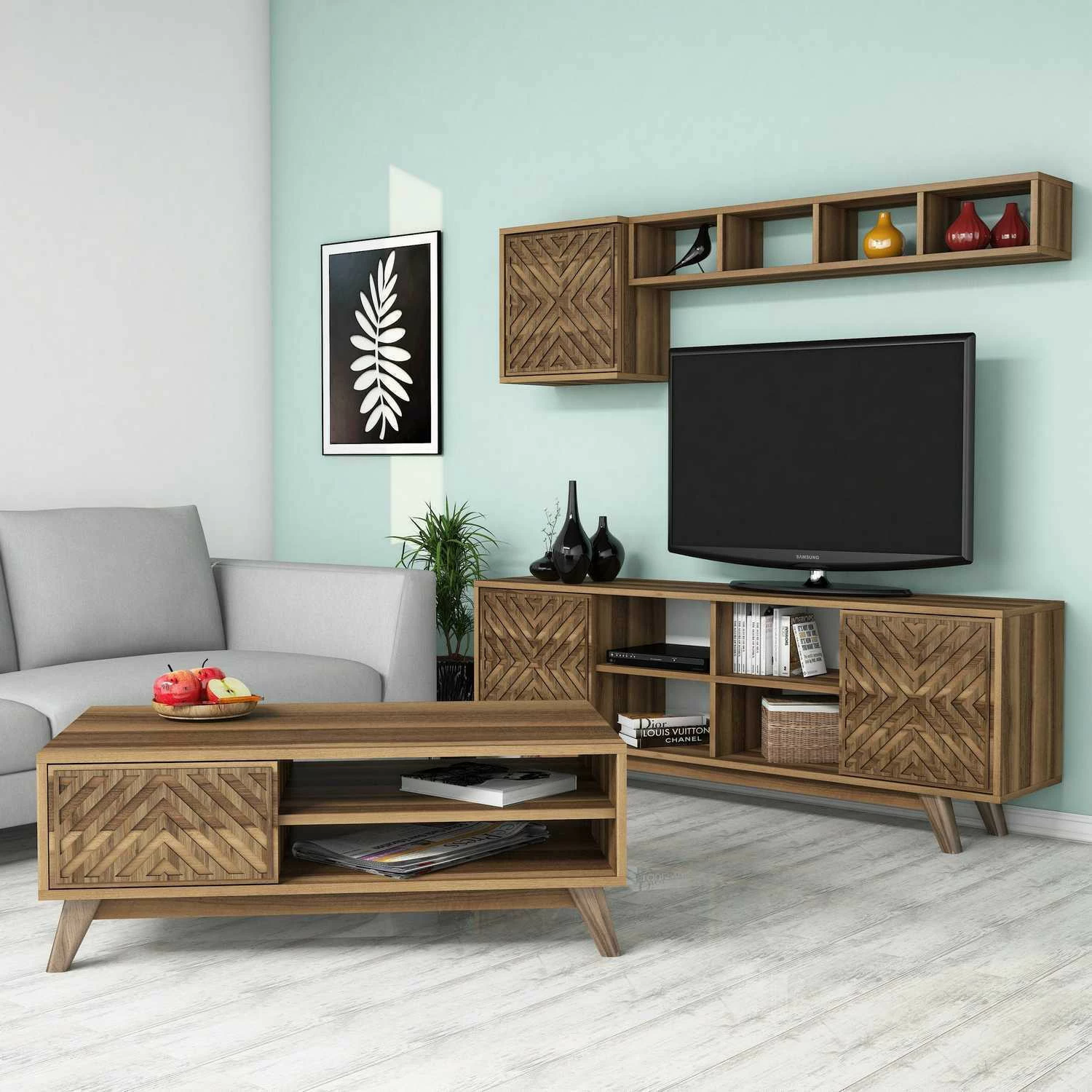 Set mobiljesh për dhomë dite, ngjyrë arre, Hanah Home, Inci