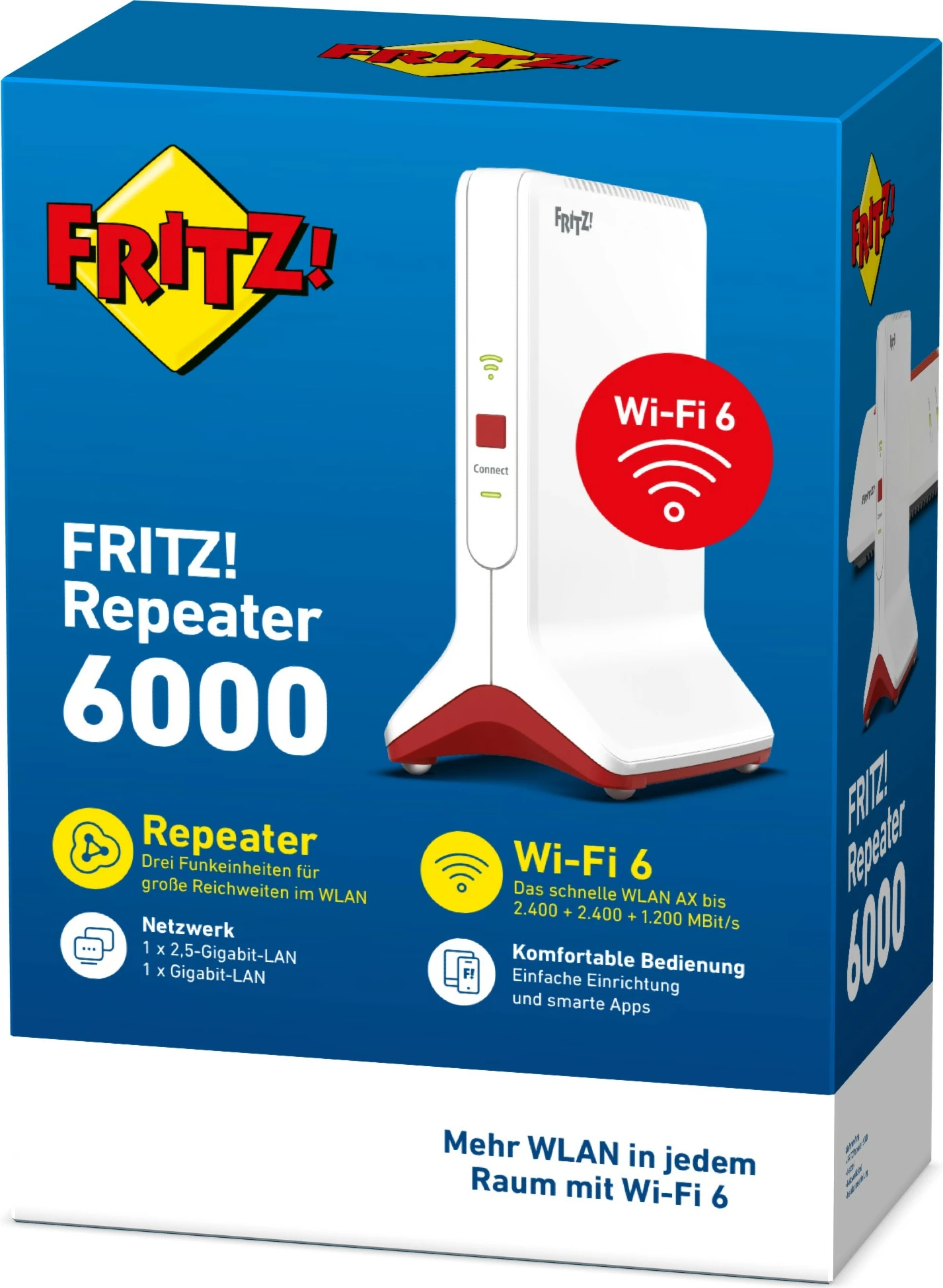 Router portabil AVM FRITZ!Repeater 6000, Wi-Fi 6, Tri-band, Ethernet LAN, Kuq, Bardhë