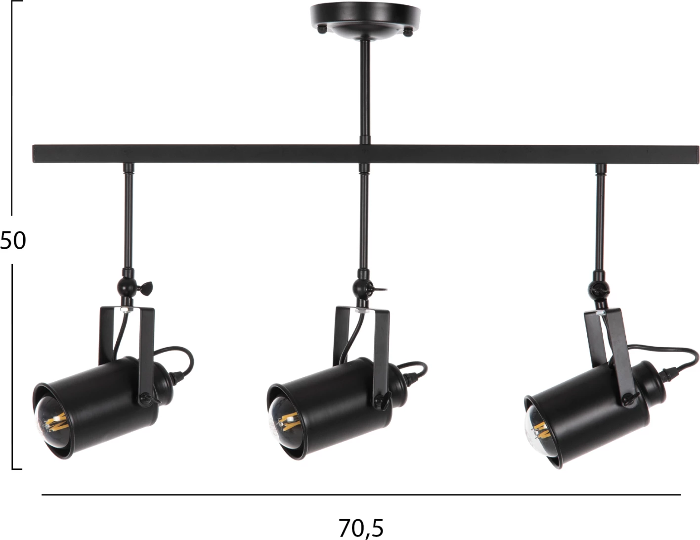 Llambë tavanore me 3 spote, metal i zi, FH4124, 70,5x14x50H cm