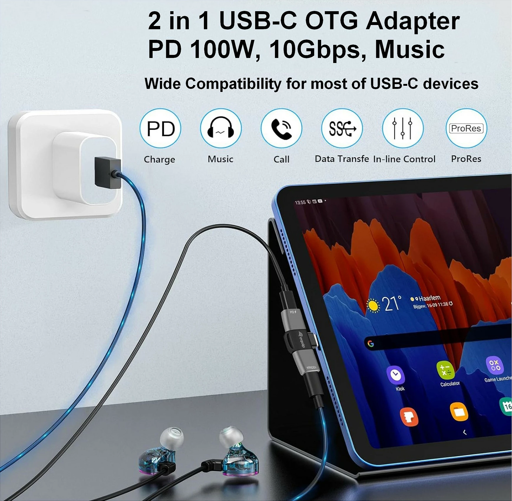 Adapter USB-C OTG Equip 133479, 2në1, PD 100W, 10Gbps, 2x USB-C, gri