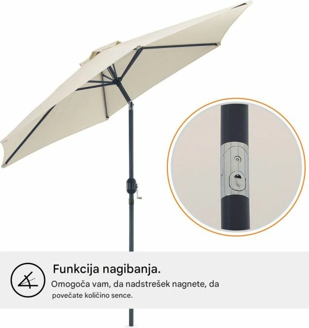 Çadër dielli VONHAUS 2522062 2.7m UV30+, me anim (tilt) dhe manivelë, bezhë