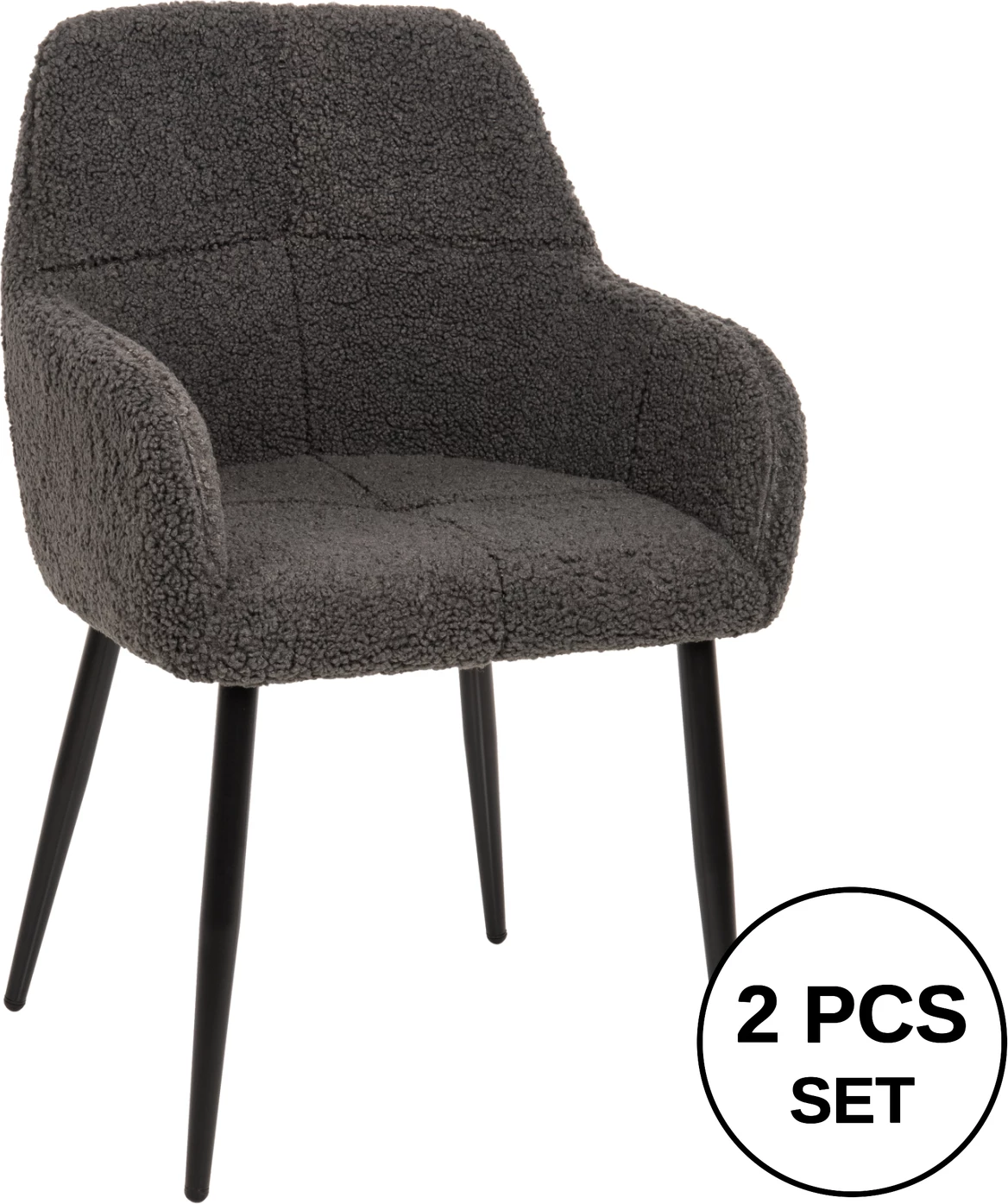 Karrige me krahë SHELLY FH8591.01, pëlhurë TEDDY, këmbë metalike, gri-e zezë, 57x55x87H cm., set prej 2 copë