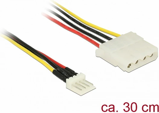 Kabllo adapter energjie DeLOCK 85457, Floppy 4-pin në Molex 4-pin, 0.3 m, e zezë/kuqe/bardhë/verdhe