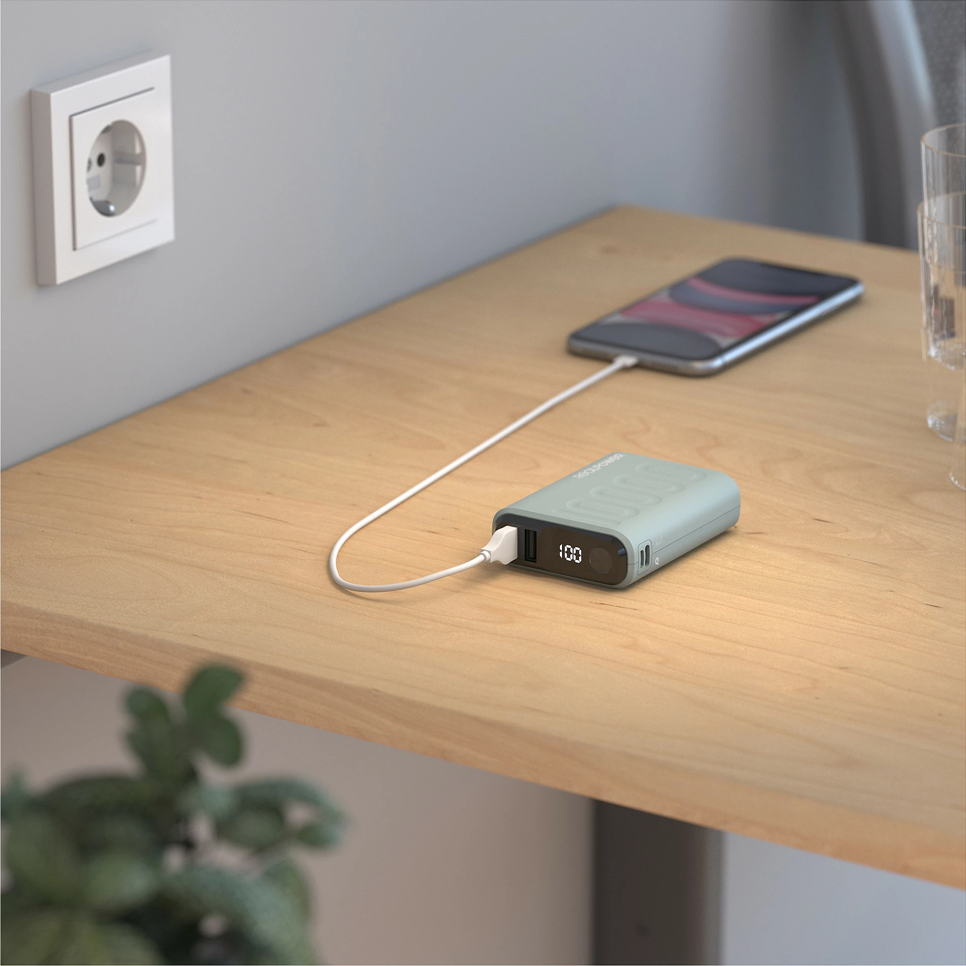 Power bank RealPower PB-20000PD+ Nutopia, 20000 mAh, USB-C PD, 2x USB-A, Blu