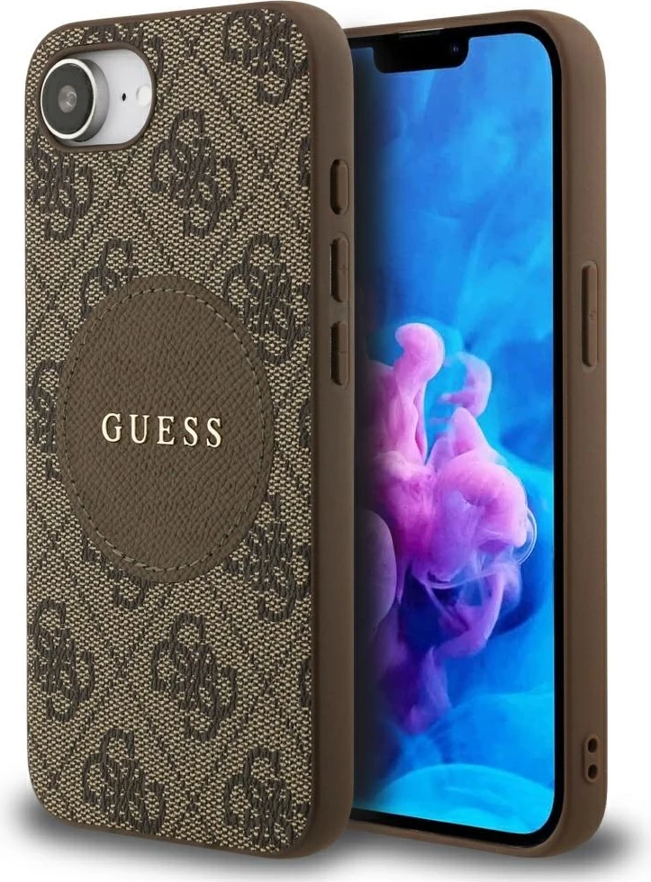 Mbështjellës Guess 4G Circle Classic Logo MagSafe për iPhone 16e, Kafe