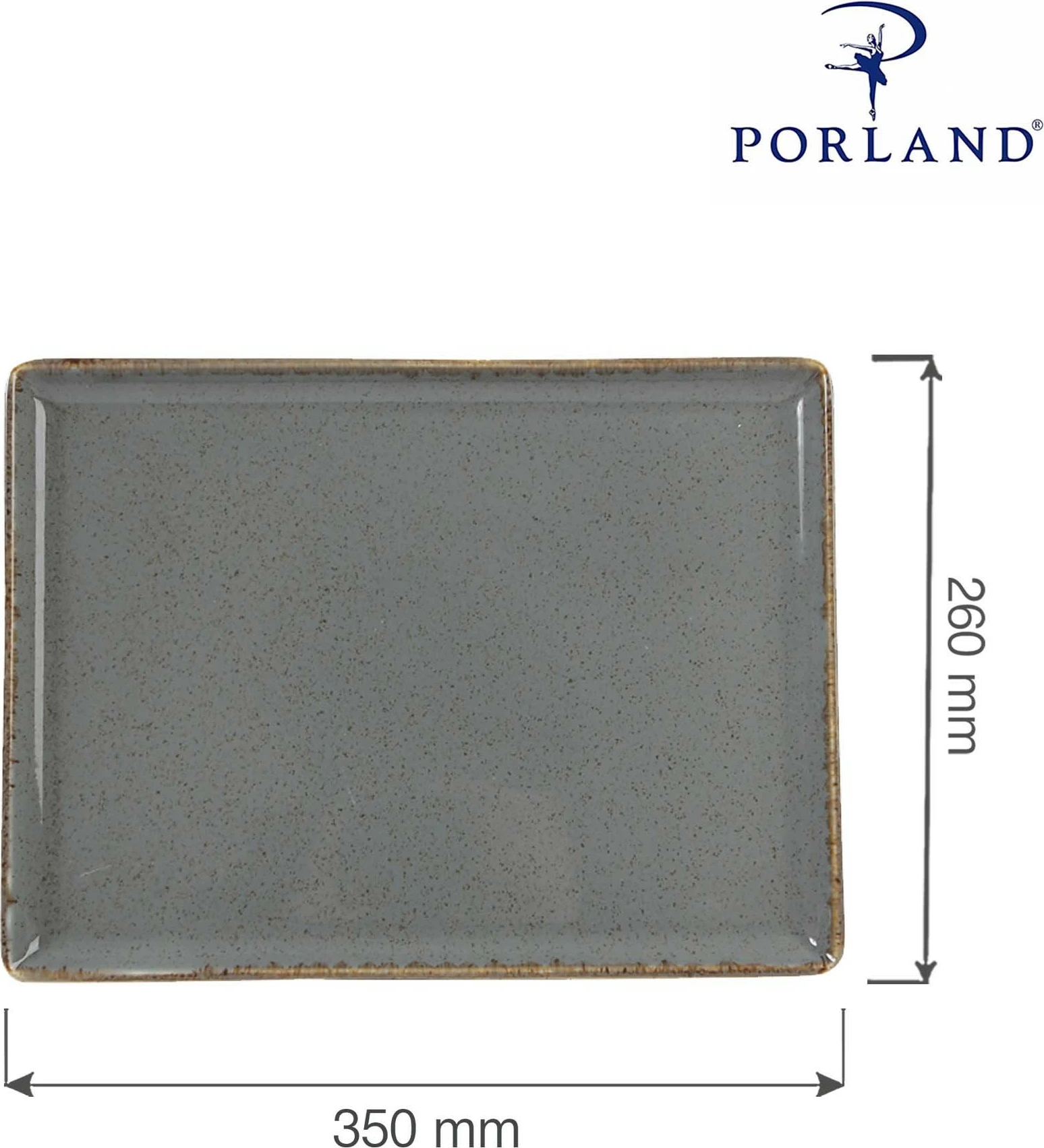 Tabaka drejtkëndore Porland Seasons Stone 350x260 mm porcelan, gri e errët, set 6 copë
