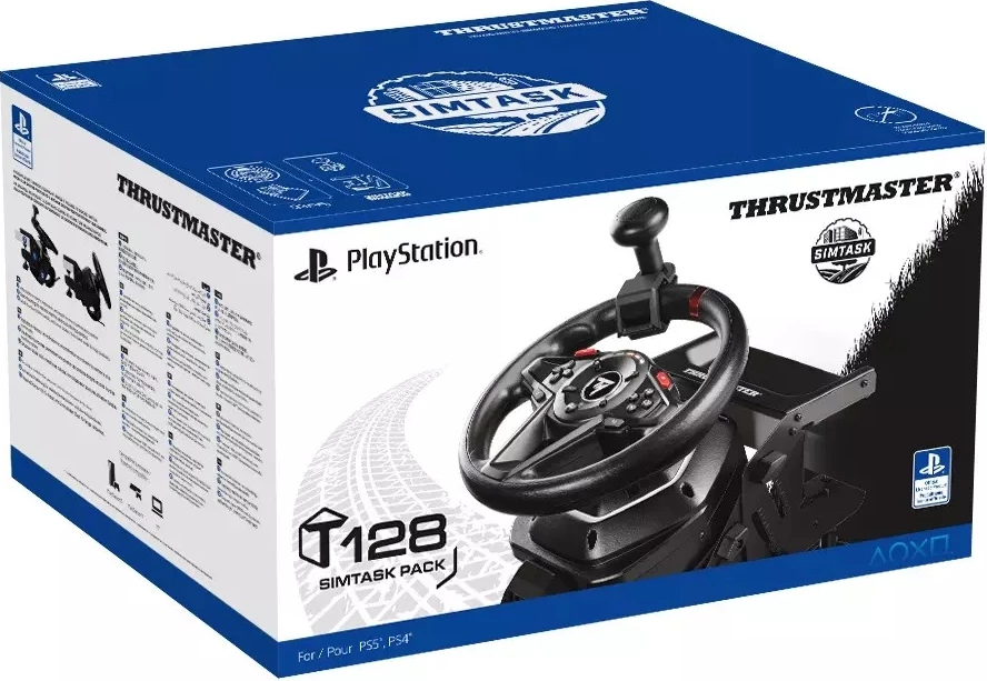 Timon loje Thrustmaster T128 SimTask Pack, Force Feedback, 270°-900°, USB-C, PC/PS5/PS4, i zi, paketë me pedale T2PM + SimTask Steering Kit
