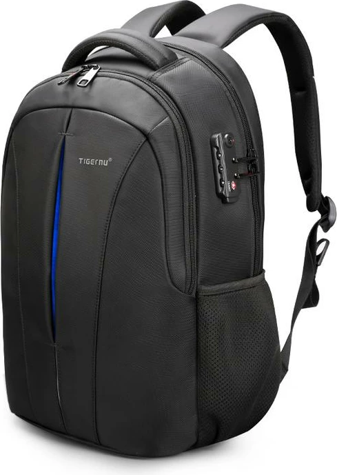 Çantë shpine për laptop Tigernu Sinope 17\" me port USB, zinxhir me kyçje, TSA lock, e zezë/kaltër
