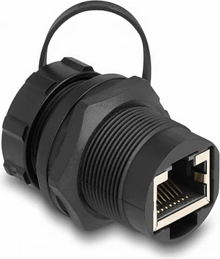 Kuplungë RJ45 DeLOCK Cat6A, IP67, me kapak, e zezë