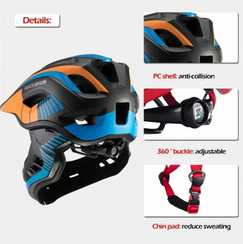 Helmetë biçiklete për fëmijë Rockbros, portokalli-kaltër-zi