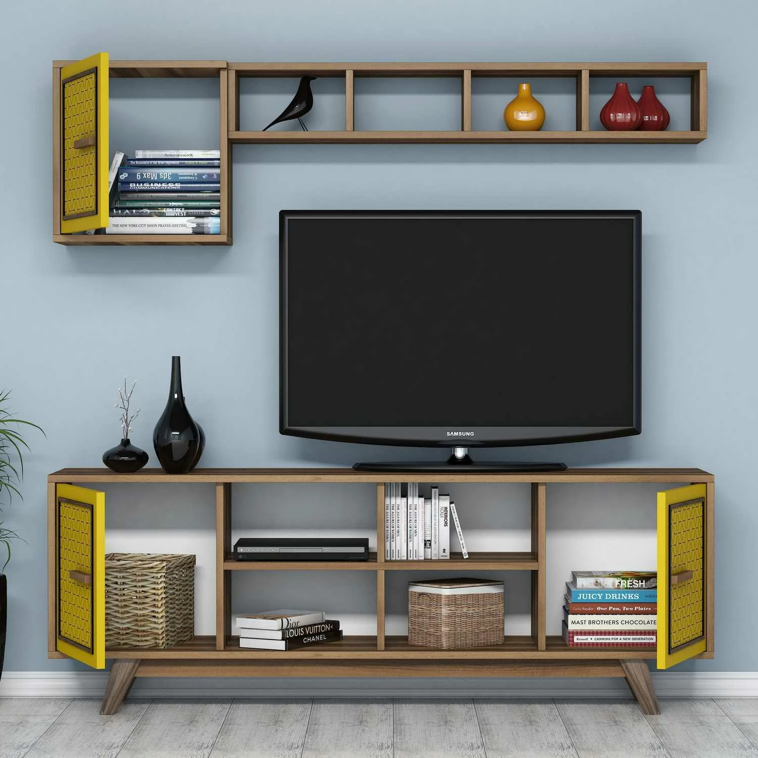 Komodë TV Skye Decor, ngjyrë arre, e verdhë, Ayla