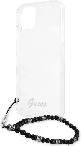 Mbështjellës Guess GUHCP13SKPSBK për iPhone 13 mini 5.4", transparent, me varëse Black Pearl