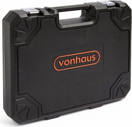 Set veglash pune VONHAUS 3500325, 120 copë, çelik krom-vanadium/karbon, me valixhe, portokalli/zi