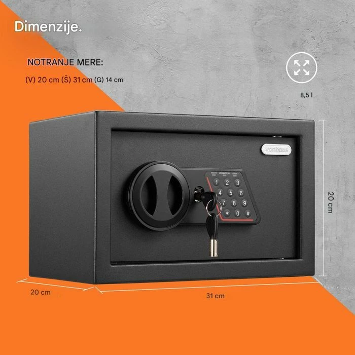 Kasafortë sigurie VonHaus 3515437 8.5 L, e zezë