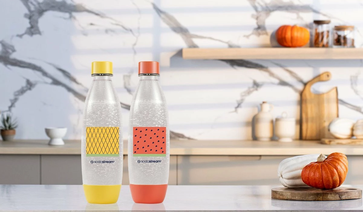Shishe karbonizimi SodaStream Fuse WaterPomelo 1L, 2 copë, verdhë/kuqe