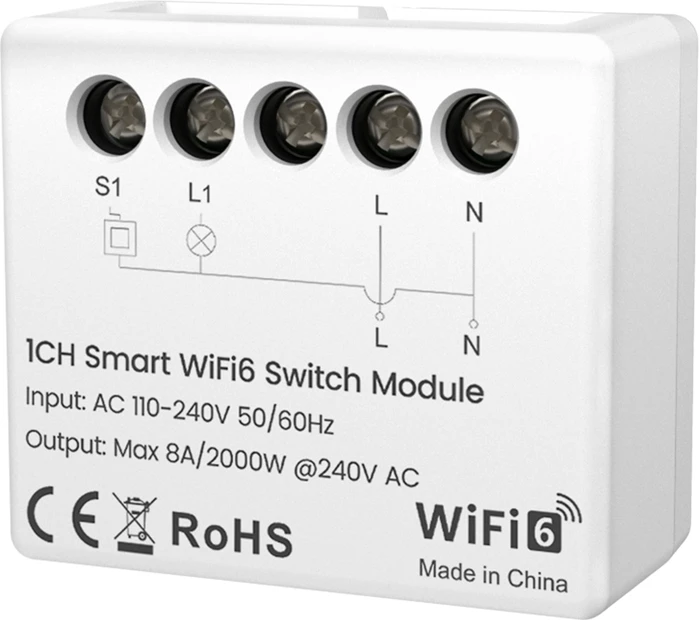 Modul switch smart Avatto WSM20-W1, Wi‑Fi 6, 1-kanal, matje energjie, 8A/2000W