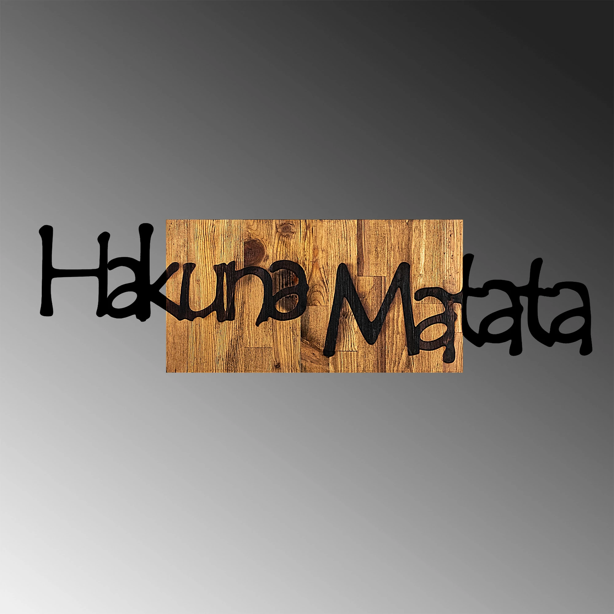 Aksesor dekorativ prej druri për mur, Wallity Hakuna Matata 4, ngjyrë e zezë dhe arre e çelët, 108x3x30cm