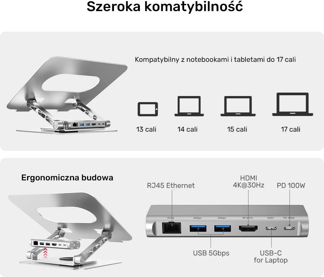 Podstavec laptop Unitek me hub USB-C HDMI 4K, gri