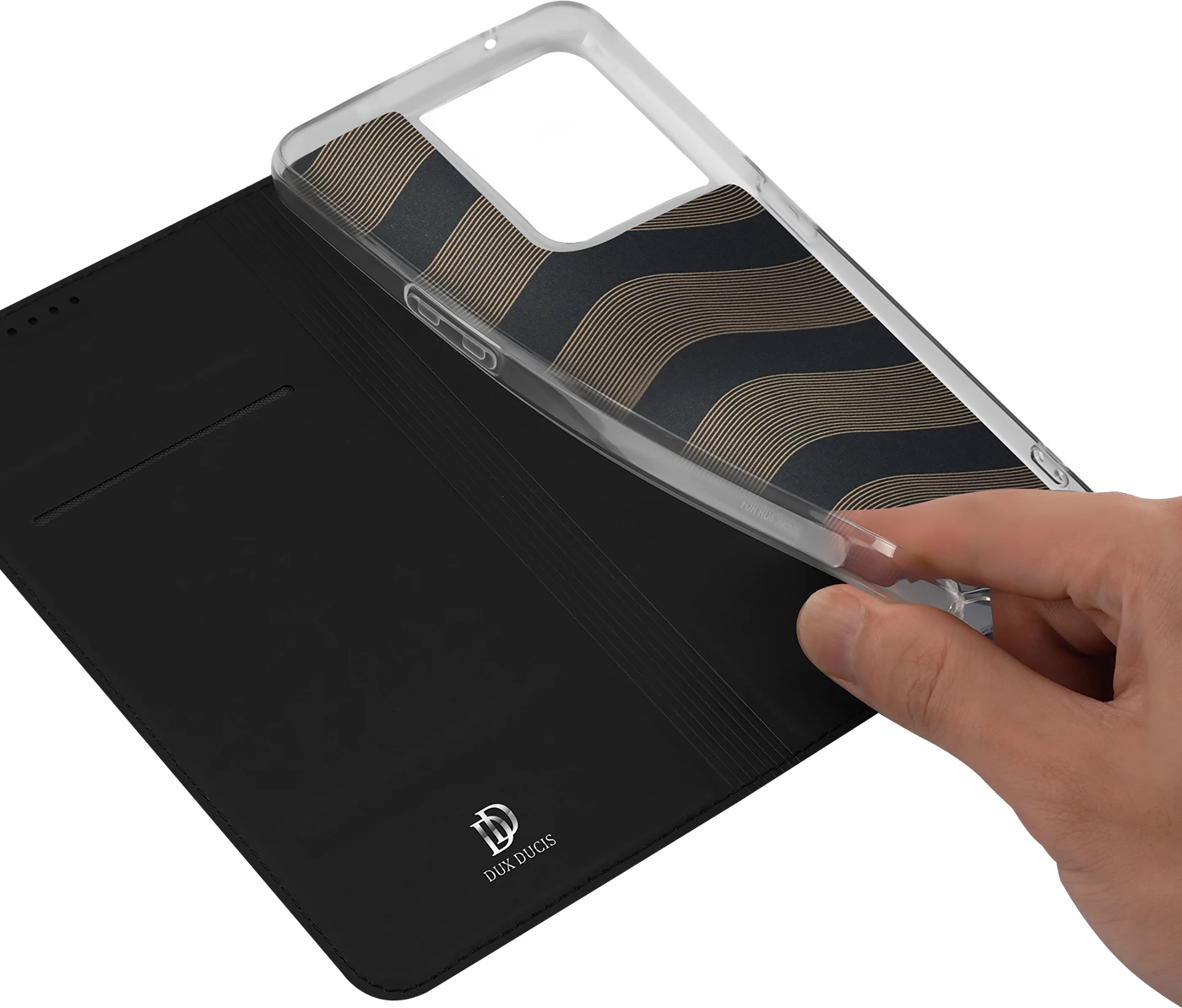 Mbështjellës Dux Ducis Skin Pro për Oppo Reno 8, me kapak, xhep kartelash dhe qëndrim, i zi