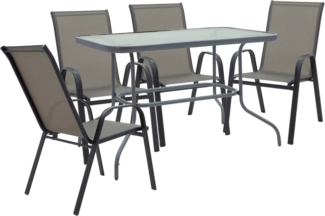 Tavolinë me karrige 5 copë Valor-Calan metalike ngjyrë e zezë-textilene gri e errët 110x60x70cm