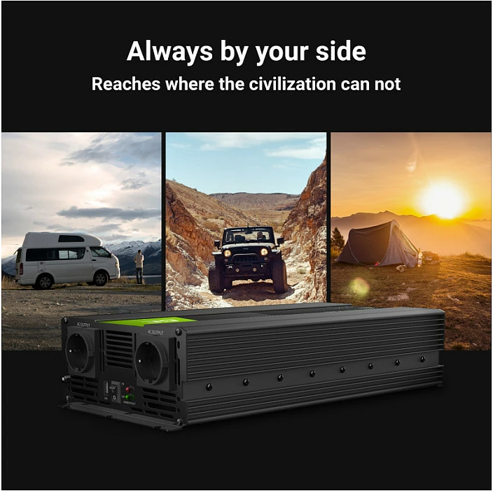 Inverter për veturë Green Cell INV21, 24V në 230V, 6000W, 2x USB PD, i zi