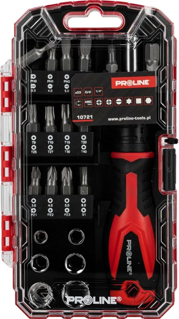 Set soketash dhe bitash me dorezë PROLINE 10721, 33 copë