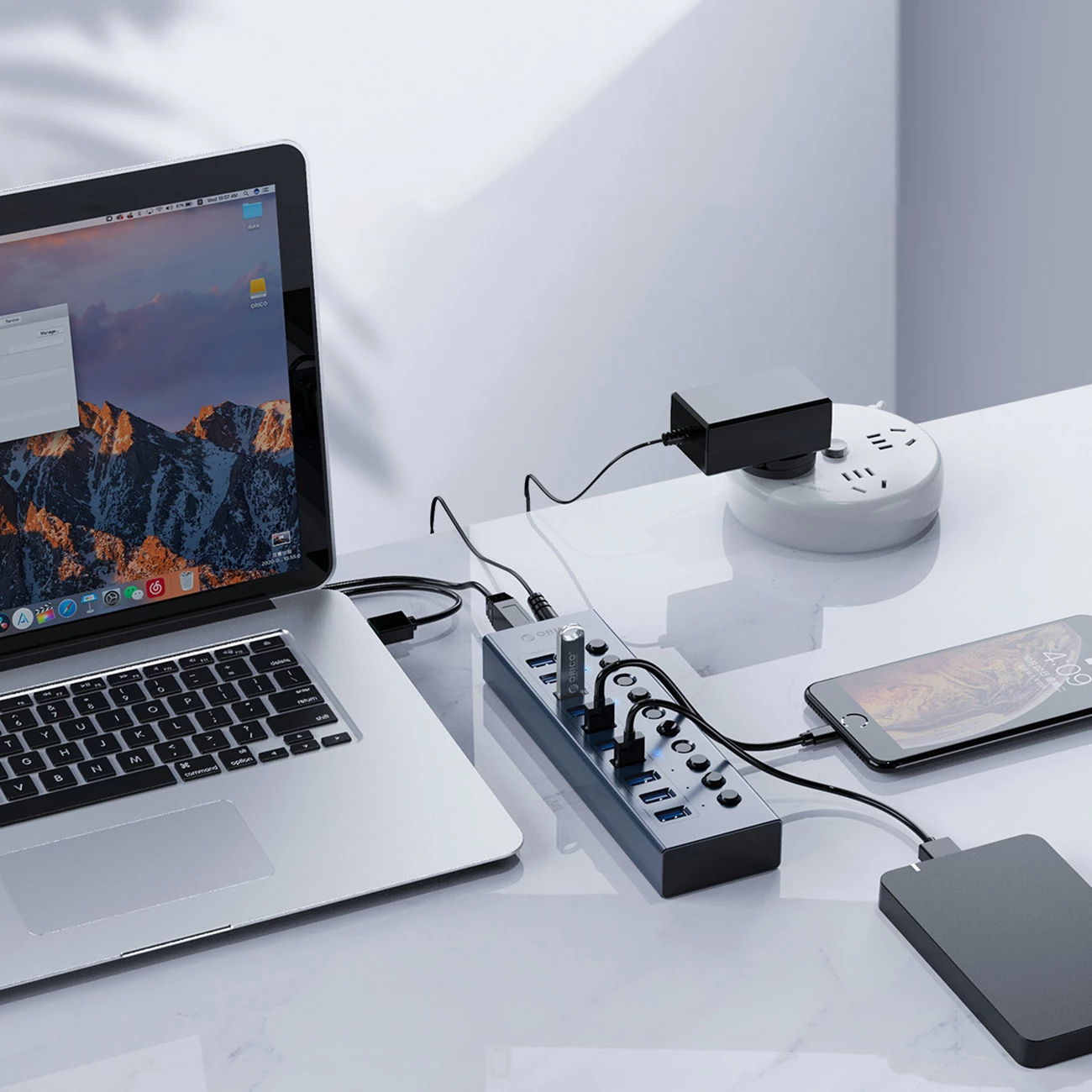 Hub USB Orico BT2U3-16AB, 16x USB-A 3.0 me çelësa, Gri