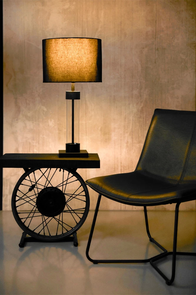 Tavolinë anësore Wheel, ngjyrë e zezë-argjend, 61x36x56