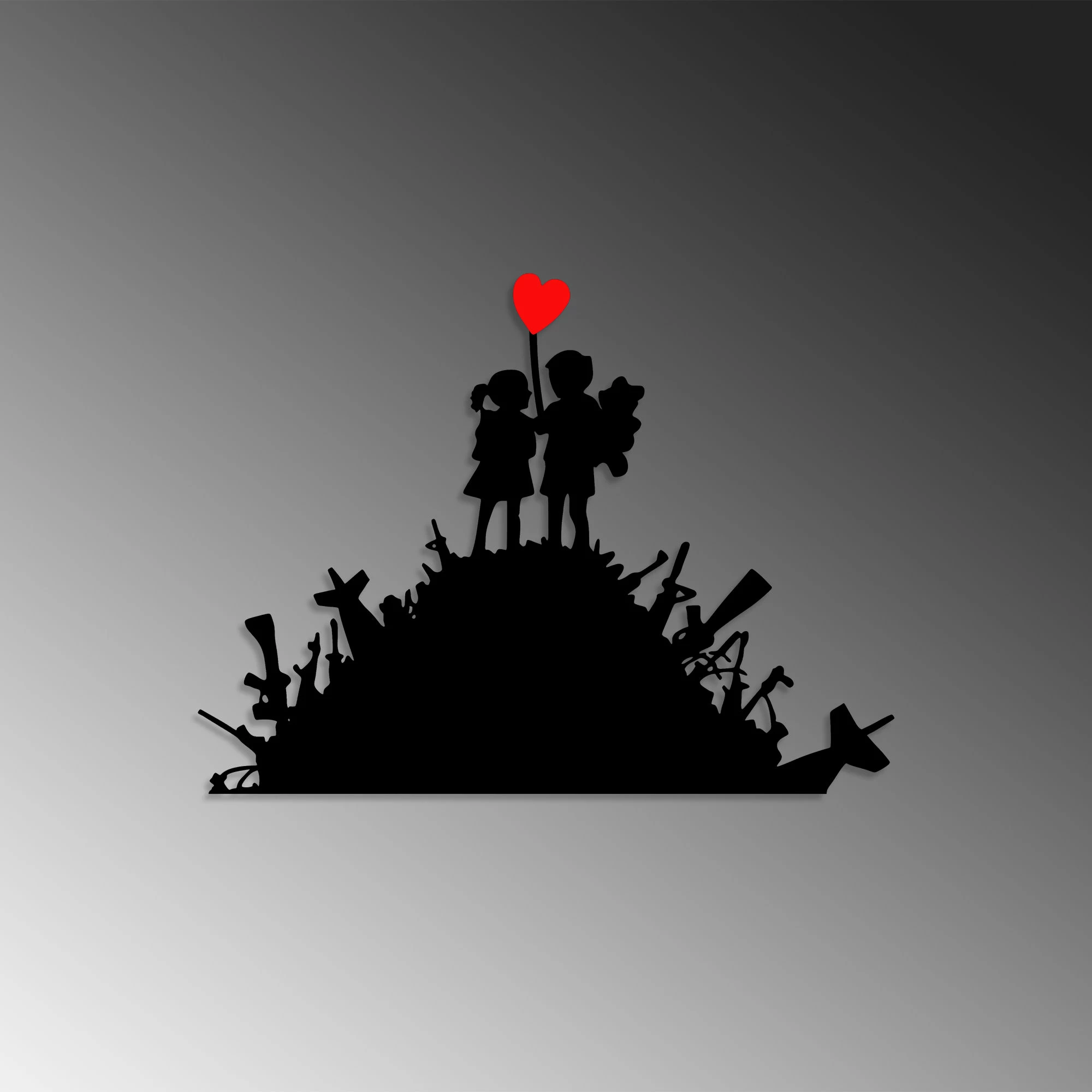 Aksesor dekorativ metalik për mur, Wallity Banksy, zi e kuqe, 52x70cm