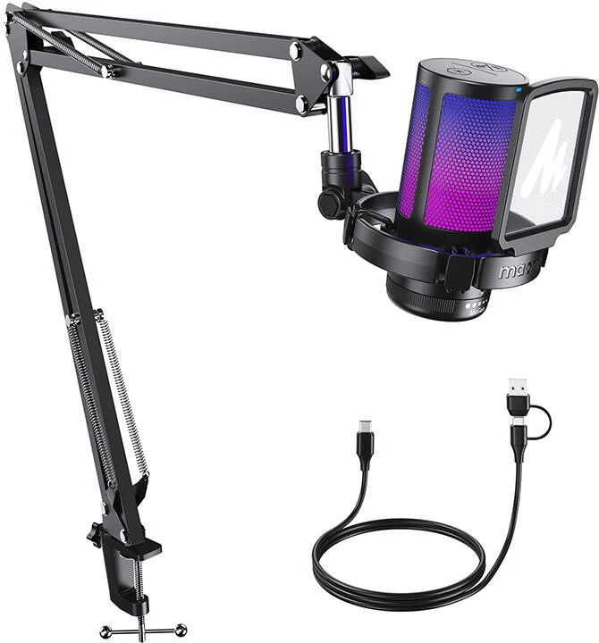 Mikrofon gaming Maono DGM20 S, kondensator, me ndriçim RGB, i zi