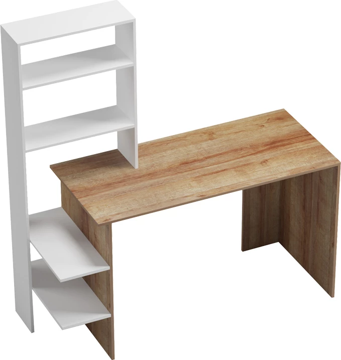 Tavolinë pune Bivoro me raft, ngjyrë lis e bardhë, 146x55x129cm