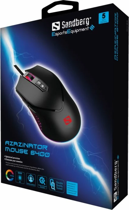 Maus gaming Sandberg Azazinator 6400 (640-20), 6400 DPI, USB, RGB, i zi
