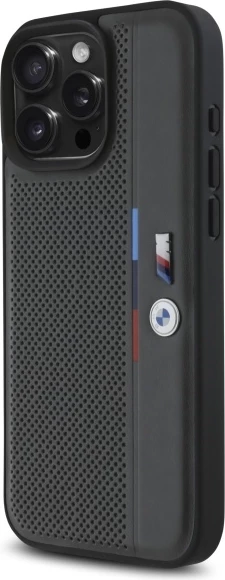 Mbështjellës BMW M Perforated Tricolor Detail Line për iPhone 16 Pro Max, Gri e errët